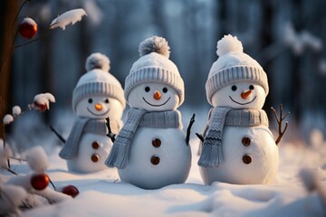 Charming snowman heralds Christmas celebration holiday cheer - obrazy, fototapety, plakaty