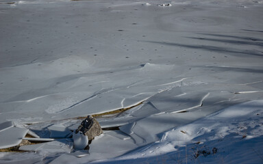 Ecological background. Cracked ice surface. Permafrost