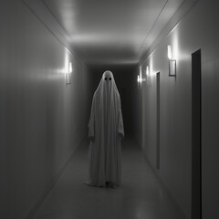 Ghost in the corridor of the halloween castle. 3d render