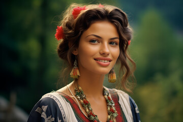 A beautiful Bulgarian woman in her early 30's with a stunningly looking smile - obrazy, fototapety, plakaty