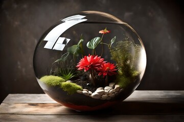 flowers in a spherical terrarium