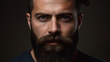 Obraz premium Serious young businessman exudes confidence in modern headshot portrait generated by AI