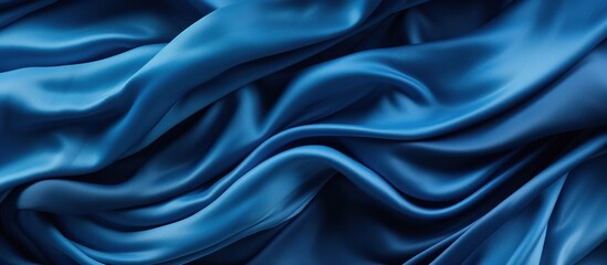 Beautiful texture Waves on Blue Silk Fabric background. AI generated