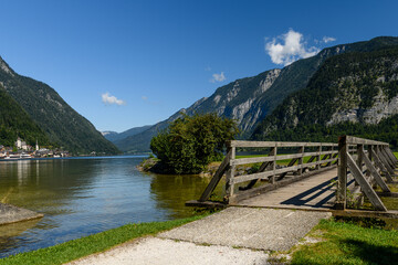 Hallstatt old town and Hallstatter See lake in Upper Austria