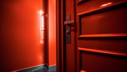 Shiny steel door illuminates modern apartment elegant entrance hall generated by AI