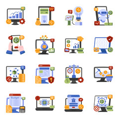 Pack of Bitcoin and Finance Flat Icons

