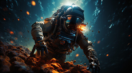 An astronaut in space, suspended in the vast cosmic expanse.