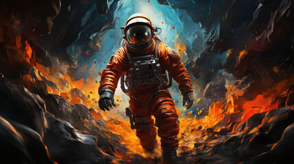 Fototapeta premium An astronaut in space, suspended in the vast cosmic expanse.