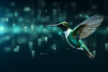 Obraz premium Harmonious data flow concept with Digital humming bird flying