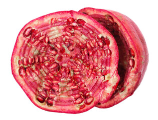 Squeeze pomegranate peel half for juice isolated on white, top view