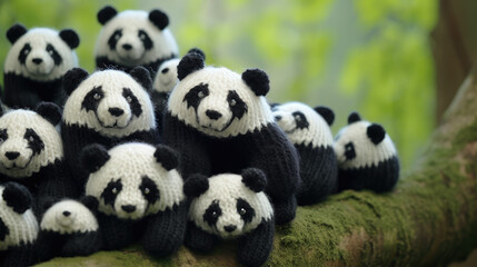 Crocheted panda bear craft dolls, cute stuffed animals and toys