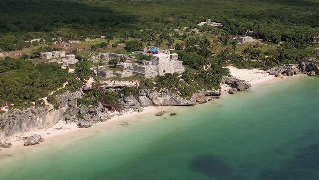 aerial view of Tulum ruins in the Yucatan in Mexico popular destination 