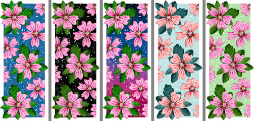 Set of bright floral backgrounds for bookmark design or cell phone wallpaper. Five different...