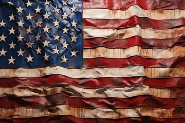 Old tattered american flag, USA, United States of America. - obrazy, fototapety, plakaty
