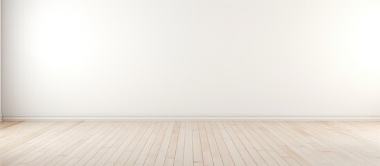Minimalist Empty room interior design with wooden floor and white wall, AI generated image