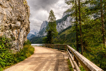 Hinterer Gosausee, beautiful lake in the middle of the nature, surrounded by mountains from...