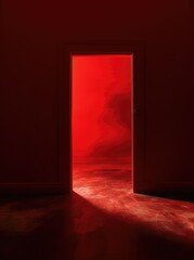a doorway into a bright red room