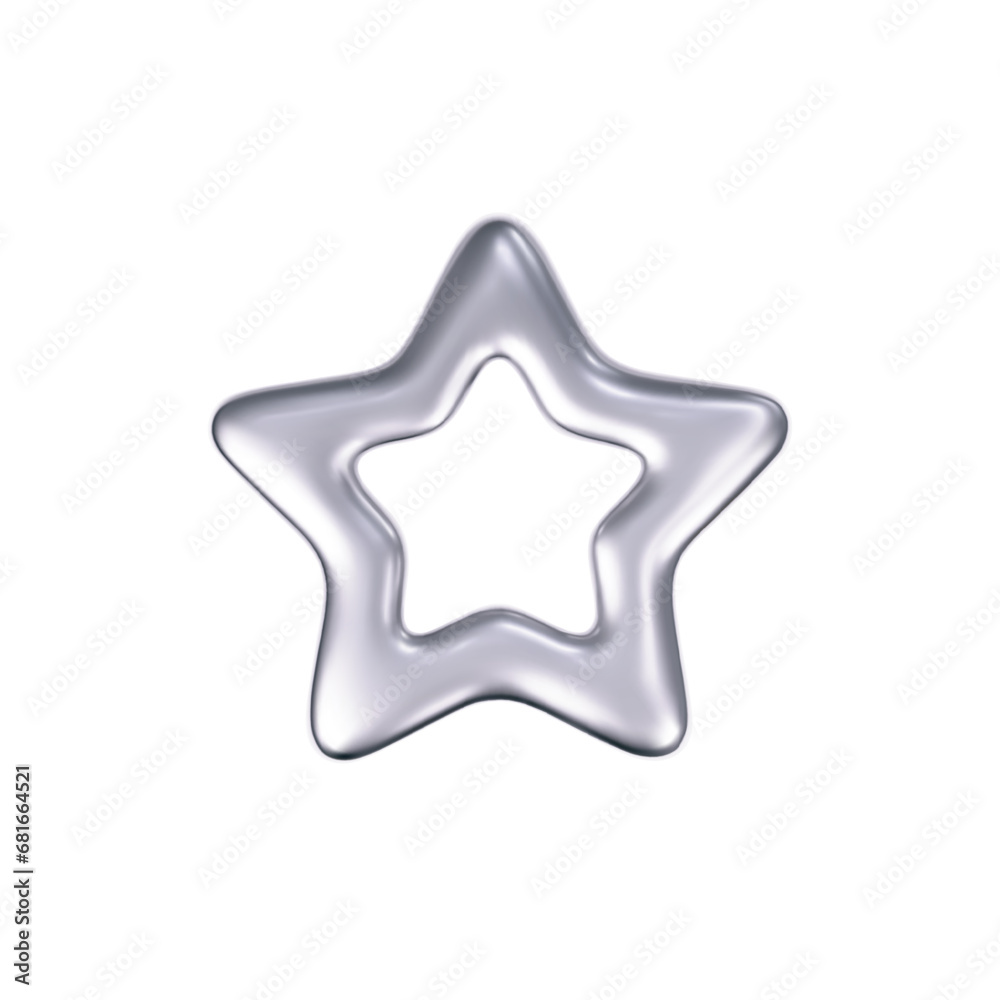 Wall mural 3d chrome outline star in y2k futuristic style isolated on white background. render 3d cyber chrome 