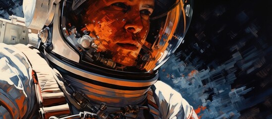 Closeup Astronaut at the moon in outer space background. AI generated
