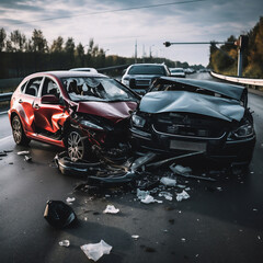 Car accident on the road. Car crash on the road. Road accident - obrazy, fototapety, plakaty