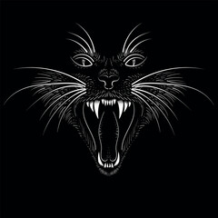 Cat vector art illustration T-shirt apparel tattoo design or outwear.  Cute print style kitten background. This hand drawing would be nice to make on the black fabric or canvas.