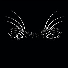 Cat vector art illustration T-shirt apparel tattoo design or outwear.  Cute print style kitten background. This hand drawing would be nice to make on the black fabric or canvas.