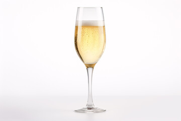 A flute of sparkling wine concentered on a pure covering.
