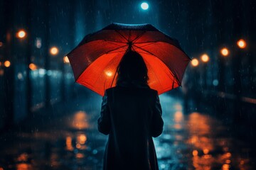 Seeking Shelter in the Storm: A Woman Standing in the Rain Holding an Umbrella
