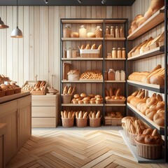 Bakery store with wooden wall.