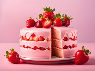 Strawberry Cake on a cute colored background