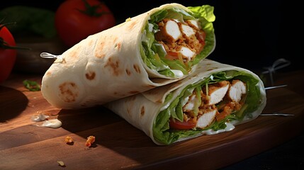 Chicken Caesar Wrap, a portable feast of grilled chicken, crisp romaine - obrazy, fototapety, plakaty