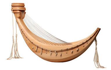 Charming Ancient Wooden Lyre Instrument with Delicate Design Isolated on Transparent Background PNG.