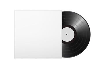 Blank vinyl disc mock up with blank case. Realistic empty template of a music record plate. Png clipart isolated on transparent background - obrazy, fototapety, plakaty