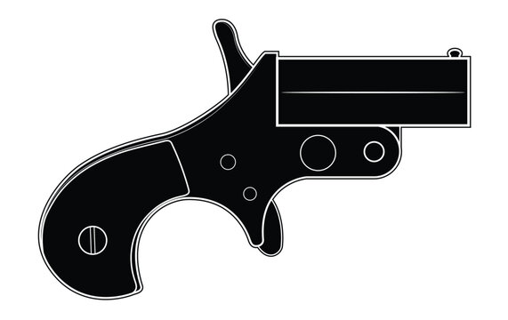 Vector illustration of little gun Derringer Flobert. Black. Right side.