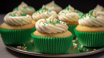 Delicious green cupcakes with sprinkles for the Chris.Generative AI