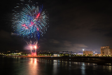 Fireworks during the festival of Semana Grande in Santander, Spain