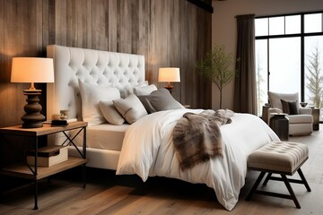 Farmhouse industrial style interior design of modern bedroom, Generative AI