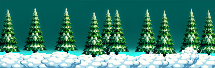he illustration depicts green, beautiful fir trees standing amidst white snow drifts. The trees stand out with their bright greenery and lushness, contrasting with the soft, fluffy snow.