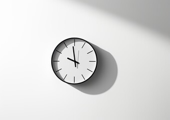 A minimalist composition featuring a timer clock against a plain white background. The lighting is
