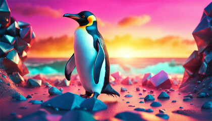 Pinguino Pixelato: Un'Avventura Congelata in Alta Definizione - obrazy, fototapety, plakaty