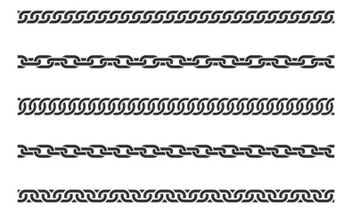 Set seamless chain link. Different chains silhouette black and white isolated on background. Chainlet line design elements.