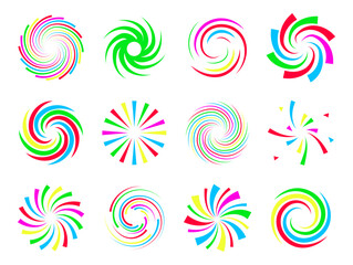 Fototapeta na wymiar Colorful festive spirals twist and swirls fireworks set
