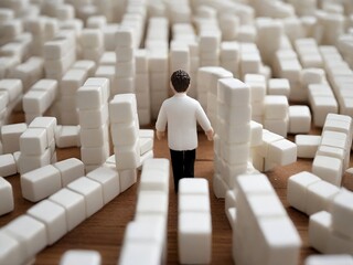 Miniature Man's Domino Maze: Navigating Blocks in Search of Escape - Generative AI - 681675372