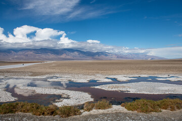 landscape with mountains and snow.
