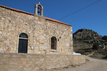 Fototapeta na wymiar orthodox church (holy fathers or agioi pateres) in polyrinia in crete in greece 
