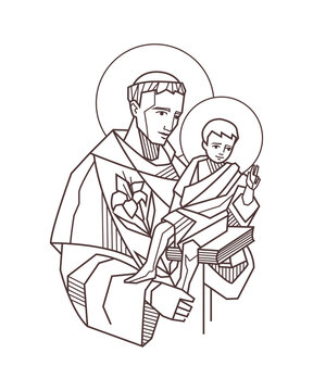 Saint Anthony of Padua and baby Jesus illustration