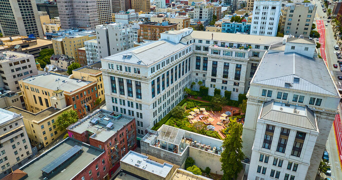 The Ritz Carlton hotel vacation resort San Francisco rooftop getaway aerial, San Fransisco, CA