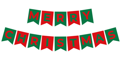 Illustration of christmas pennants with merry christmas text on transparent background