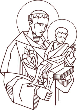 Saint Anthony of Padua and baby Jesus illustration