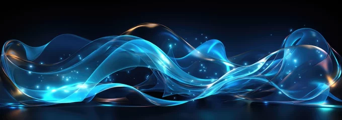 Poster Fractale golven fond d'une vague lumineuse bleu et violette, science fiction